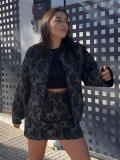 Women's Quilted Cotton Jacket Leopard Abstract Print Long Sleeve Round Neck Padded Coat Autumn European Street Style Warm Outwear For Women