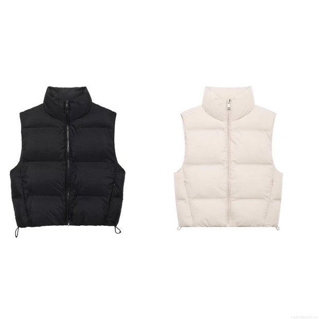 Women Stand Collar Padded Vest Warm Down Cotton Sleeveless Jacket Quilted Windproof Waistcoat Autumn Winter Streetwear Outerwear Adjustable Hem