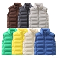 Women Padded Vest Winter Warm Stand Collar Sleeveless Quilted Jacket Polyester Streetwear Short Outerwear Casual Solid Color Zipper Puffer Waistcoat For Women