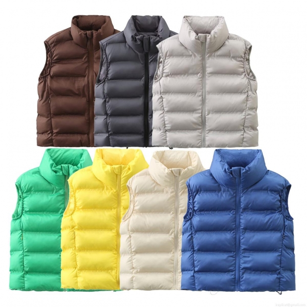 Women Padded Vest Winter Warm Stand Collar Sleeveless Quilted Jacket Polyester Streetwear Short Outerwear Casual Solid Color Zipper Puffer Waistcoat For Women