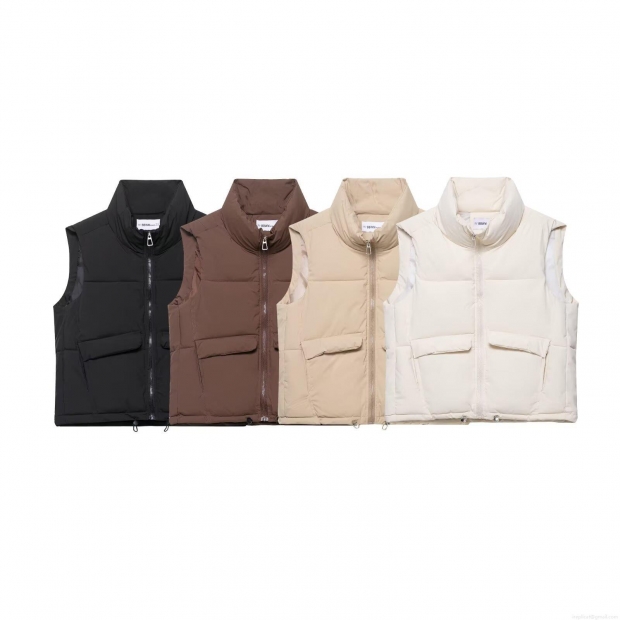 Women's Padded Puffer Vest Stand Collar Sleeveless Zip Up Jacket With Pockets Drawstring Hem Oversized Solid Color Autumn Winter Outerwear Streetwear