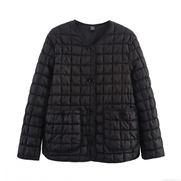 Women's Casual Quilted Cotton Jacket Lightweight Checkered Padded Coat With Pockets Single-Breasted O-Neck Outerwear Streetwear Winter Long Sleeve Polyester Jacket