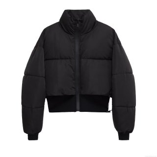 Women's Cropped Puffer Jacket Stand Collar Long Sleeve Quilted Cotton-padded Outerwear Loose Polyester Zipper Coat Streetwear Autumn Winter