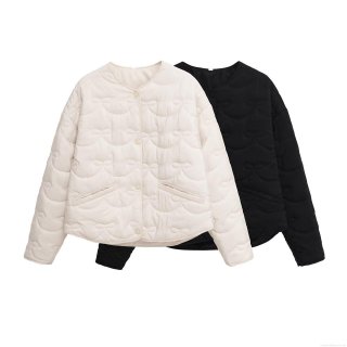 Women's Autumn Winter Bow Knot Pattern Quilted Jacket Casual Crew Neck Single Breasted Lightweight Puffer Cotton Coat Streetwear Outerwear For Women