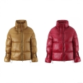 Women's Glossy Puffer Jacket Winter Warm Stand Collar Long Sleeve Quilted Padded Coat Shiny Streetwear Outwear With Dual Zippers Red Gold