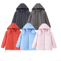Women's Striped Hooded Padded Jacket Windproof Warm Polyester Outerwear For Autumn Winter Streetwear Casual Padded Coat With Drawstring