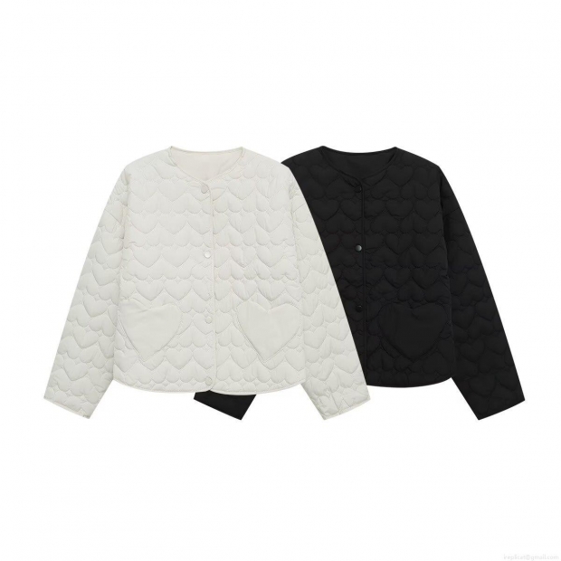 Women's Fashion Heart Quilted Padded Jacket Round Neck Long Sleeve Button Up Short Coat Polyester Padded Winter Warm Streetwear Outwear For Ladies