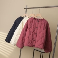 Women's Casual Quilted Padded Jacket Fashion Round Neck Single Breasted Warm Lightweight Cotton Jacket Winter Loose Fit Long Sleeve Outwear