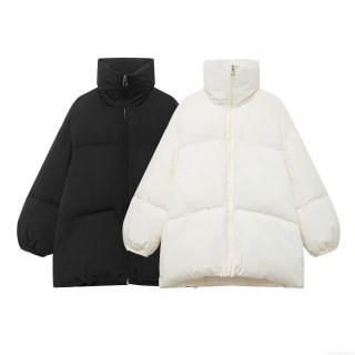 Women Winter Thickened Puffer Jacket Fashion Simple Solid Color Loose Stand Collar Cotton-Padded Coat With Zipper Pocket Casual Warm Outerwear
