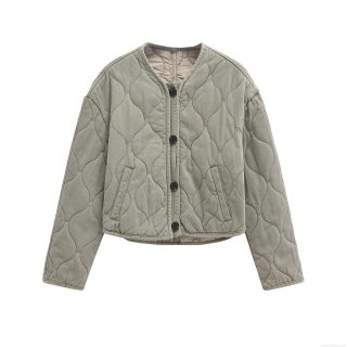 Women's Casual Quilted Jacket Vintage Washed Padded Coat With Round Neck Warm Lightweight Puffer Outerwear For Lady Winter Daily Wear