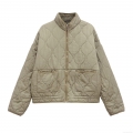 Women's Winter Casual Quilted Padded Jacket Stand Collar Zip Up Short Coat With Pockets Solid Color Polyester Tencel Warm Outwear