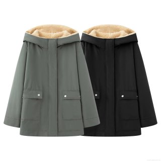 Women's Loose Casual Hooded Parka Coat With Thick Sherpa Fleece Lining Long Sleeve Windproof Polyester Cotton-Padded Jacket For Winter Daily Outdoor Wear