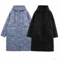 Women's Fashion Leisure Long Diamond Lattice Quilted Hooded Cotton-padded Jacket Loose Warm Winter Puffer Coat Windproof Padded Outwear With Pockets