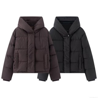 Women's Winter Puffer Jacket Hooded Thick Padded Coat Windproof Waterproof Short Outwear Loose Fashion Streetwear Casual Ladies Polyester Black Coffee Quilted Jacket