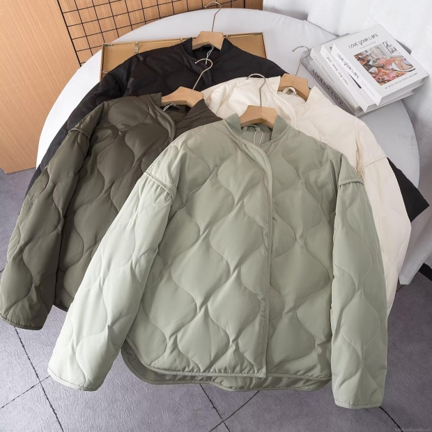 Women's Lightweight Quilted Jacket Diamond Gourd Pattern Cotton Padded Coat Casual Loose Long Sleeve Single Breasted Outwear For Autumn Winter