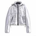 Women's Metallic Puffer Jacket Shiny Coated Hooded Zip Up Short Coat Winter Outdoor Warm Fashion Modern Padded Outerwear