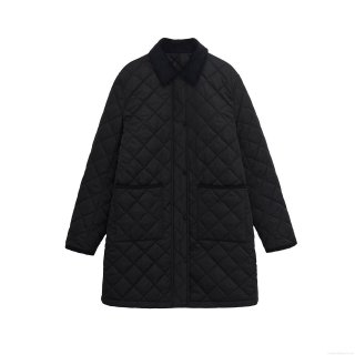 Women's Loose Diamond Quilted Jacket Long Sleeve Button Down Puffer Coat With Corduroy Collar And Pockets Casual Fall Winter Outwear