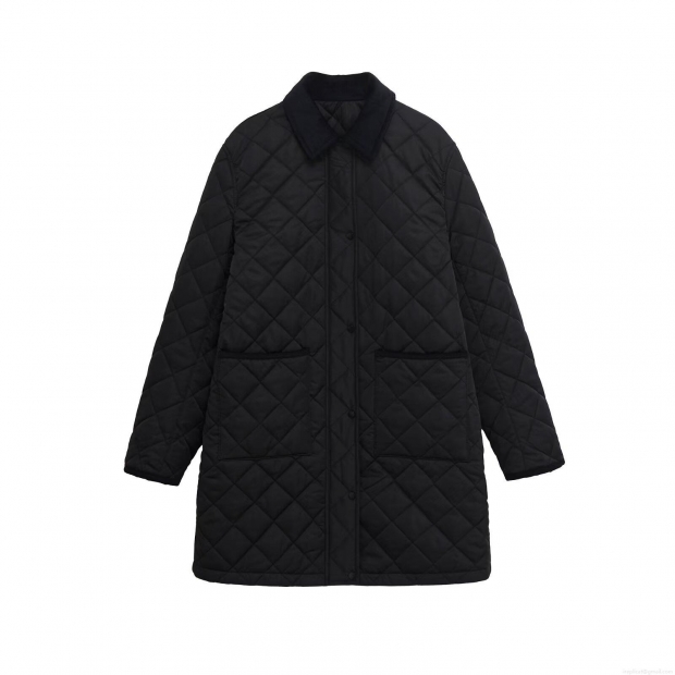 Women's Loose Diamond Quilted Jacket Long Sleeve Button Down Puffer Coat With Corduroy Collar And Pockets Casual Fall Winter Outwear