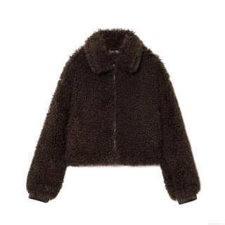 Women's Faux Sherpa Fleece Jacket Warm Fuzzy Coat Full Zipper Cropped Outerwear Casual Loose Fit Lapel Long Sleeve Jacket With Pockets For Winter Fall Ladies