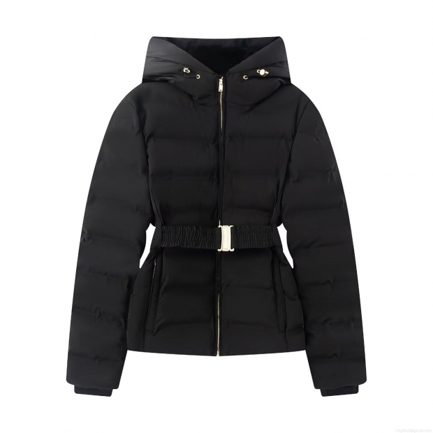 Women's Slim Hooded Puffer Jacket With Belt Winter Warm Windproof Waterproof Cotton Padded Short Coat Polyester Spandex Casual Solid Color Outerwear