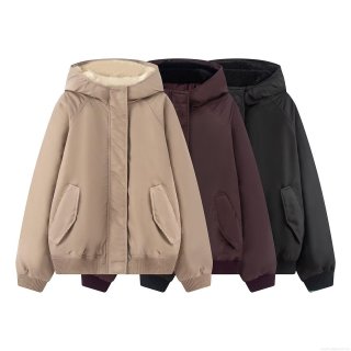Women's Winter Hooded Padded Bomber Jacket With Fleece Lining Thick Warm Oversized Outerwear Casual Zip Up Quilted Coat For Women
