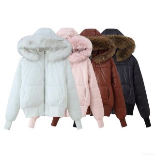 Women's Winter Puffer Jacket Glossy Polyester Cotton-padded Coat With Faux Fur Hooded Slim Fit Thick Quilted Outwear Casual Outdoor Ladies Warm Outerwear