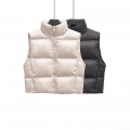 Women's Puffer Vest Polyester Quilted Sleeveless Jacket Stand Collar Warm Padded Outerwear for Winter Autumn Casual Solid Color Gilet for Women