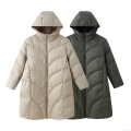 Women's Long Hooded Quilted Puffer Jacket Warm Cotton Padded Windproof Outerwear Solid Retro Style Coat For Women Winter Daily Casual