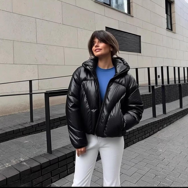 Women's Metallic Shiny Puffer Jacket Hooded Thickened Warm Winter Padded Bread Coat Streetwear Quilted Cotton Outerwear For Ladies