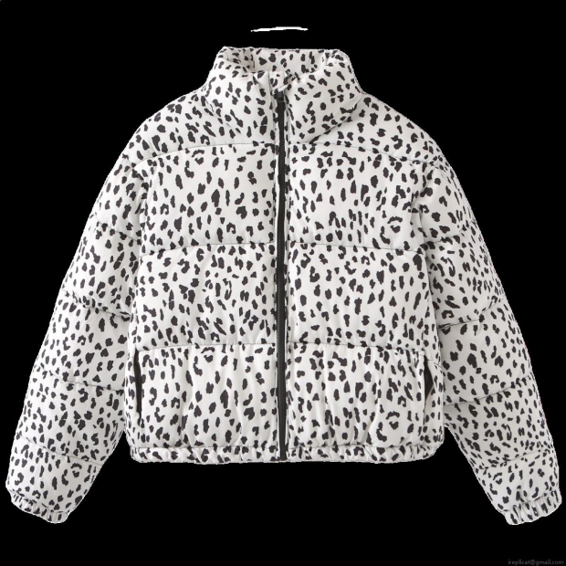 Women Fashion Leopard Print Puffer Jacket Casual Stand Collar Quilted Cotton Padded Coat Winter Warm Outerwear For Women Black And White Animal Pattern Zip Up Jacket