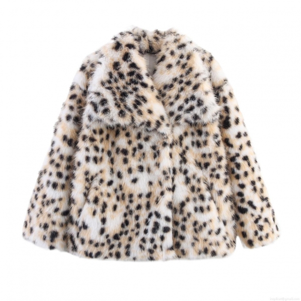 Women's Fashion Leopard Print Faux Fur Coat Large Lapel Long Sleeve Artificial Hair Jacket Autumn Winter Thick Warm Outerwear Streetwear Casual Fluffy Top