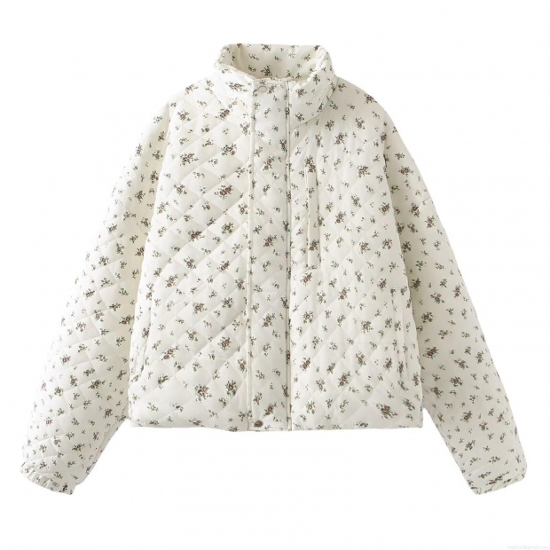 Women Quilted Floral Jacket Cotton Padded Puffer Coat Vintage Stand Collar Short Ethnic Style Outerwear For Lady Casual Warm Autumn Winter