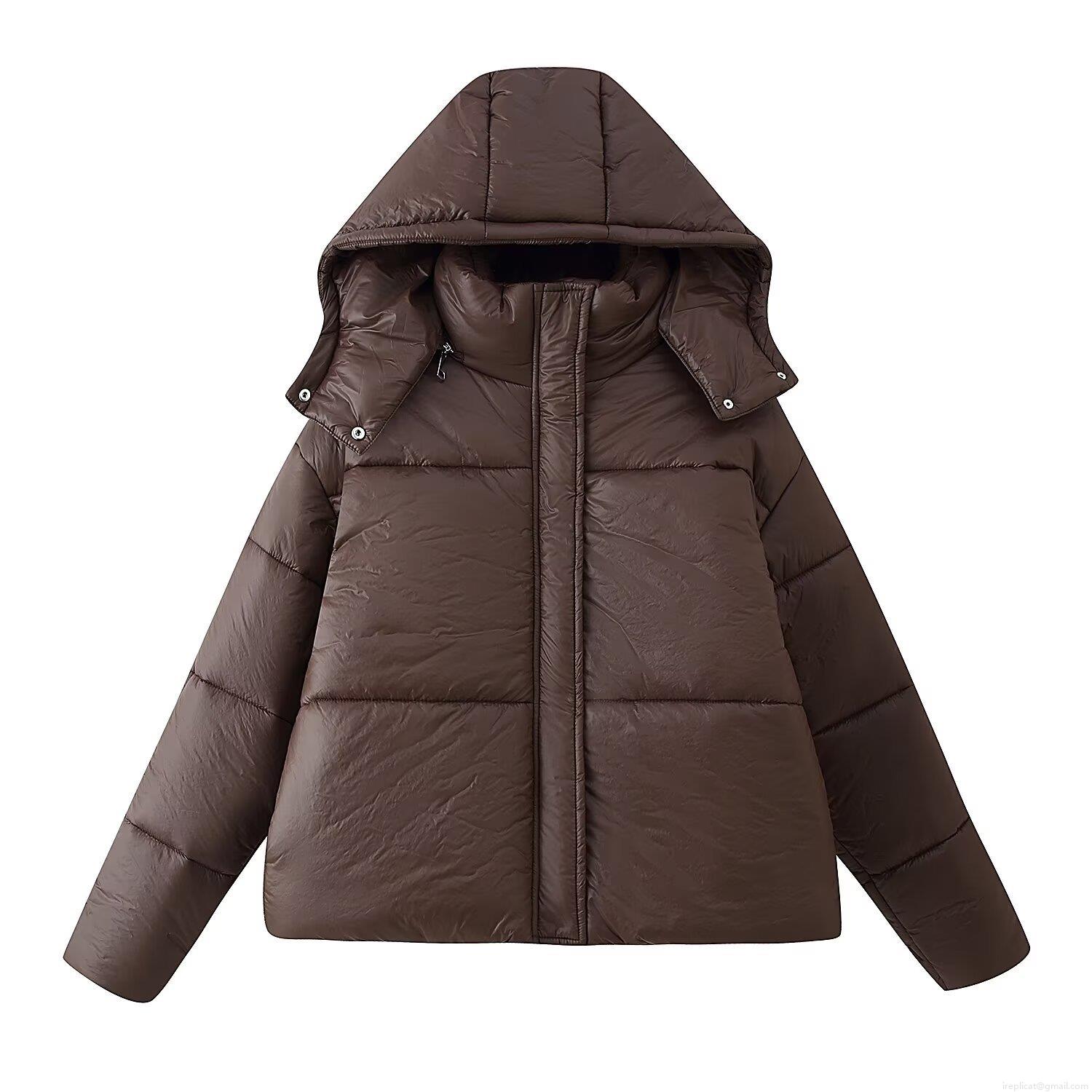 Women's Loose Hooded Puffer Jacket Polyester Long Sleeve Quilted Cotton Coat For Winter Outdoor Casual Streetwear