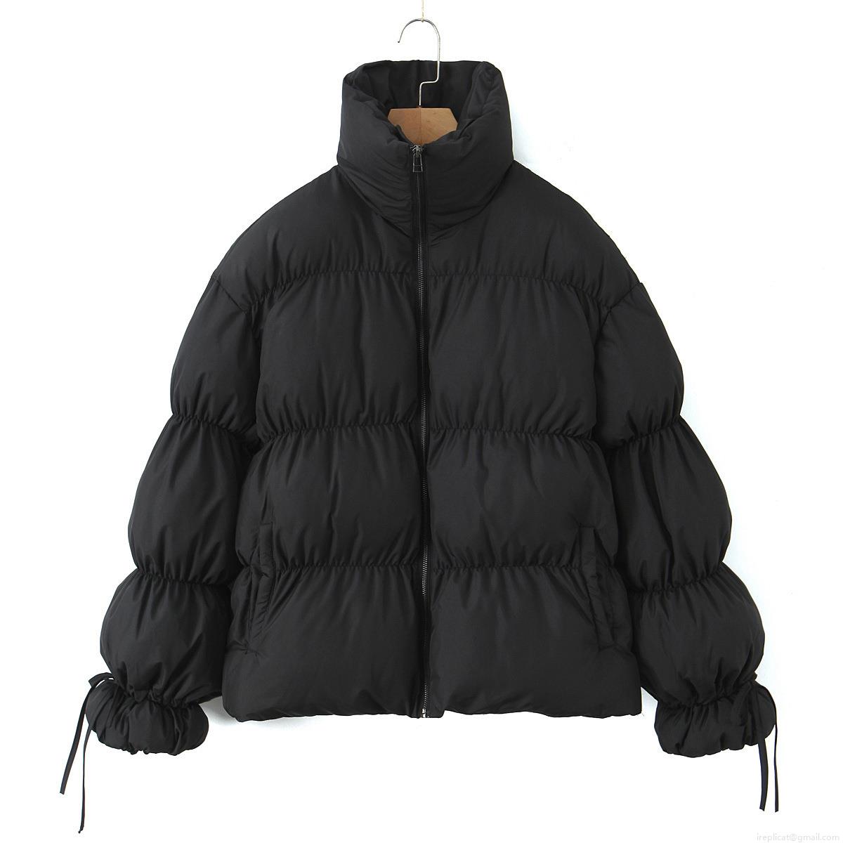Women's Winter Puffer Jacket Stand Collar Quilted Cotton Padded Coat With Drawstring Cuffs Casual Loose Warm Outerwear For Ladies